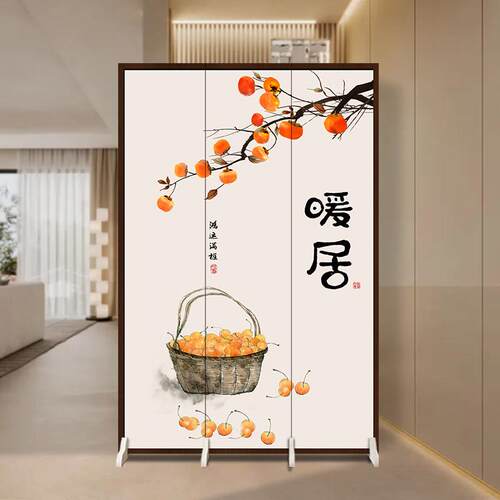 新中式三扇折叠屏风隔断 玄关入户门遮挡杉木结构家用 屏风艺术设
