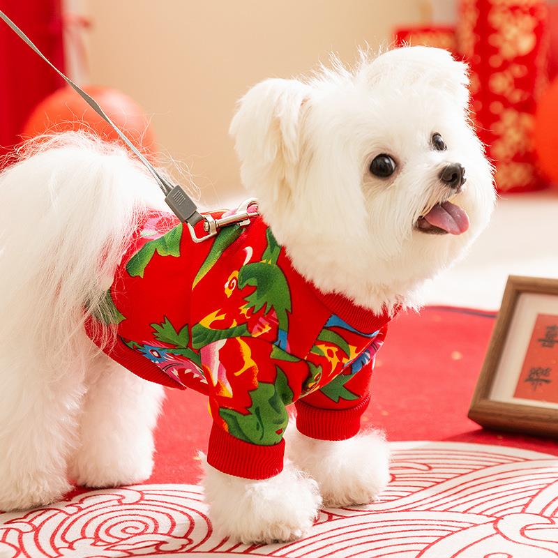 秋冬季狗狗卫衣东北花袄牵引两脚衣服泰迪比熊中小型犬宠物狗衣服