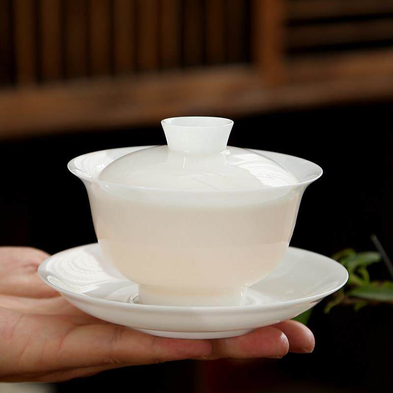觅皿 德化羊脂玉冰种白瓷三才盖碗陶瓷薄胎功夫茶具泡茶碗敬茶杯