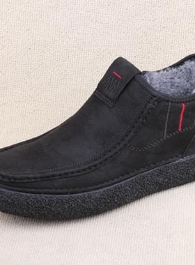 正品冬季男鞋加厚绒加老北京布鞋男鞋防滑中软底老年休棉闲爸爸保