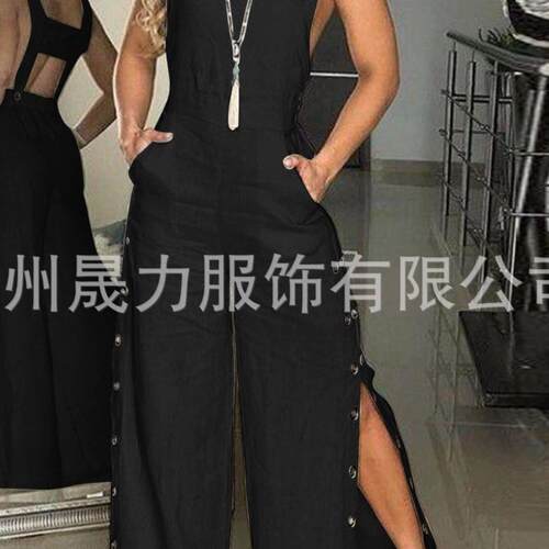 Solid Color Sleeveless Square Neck Wide Leg Overalls Casual