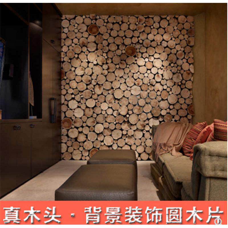 圆木片原薄木头块装饰电视咖啡厅背景墙diy材料手工装潢道具实木
