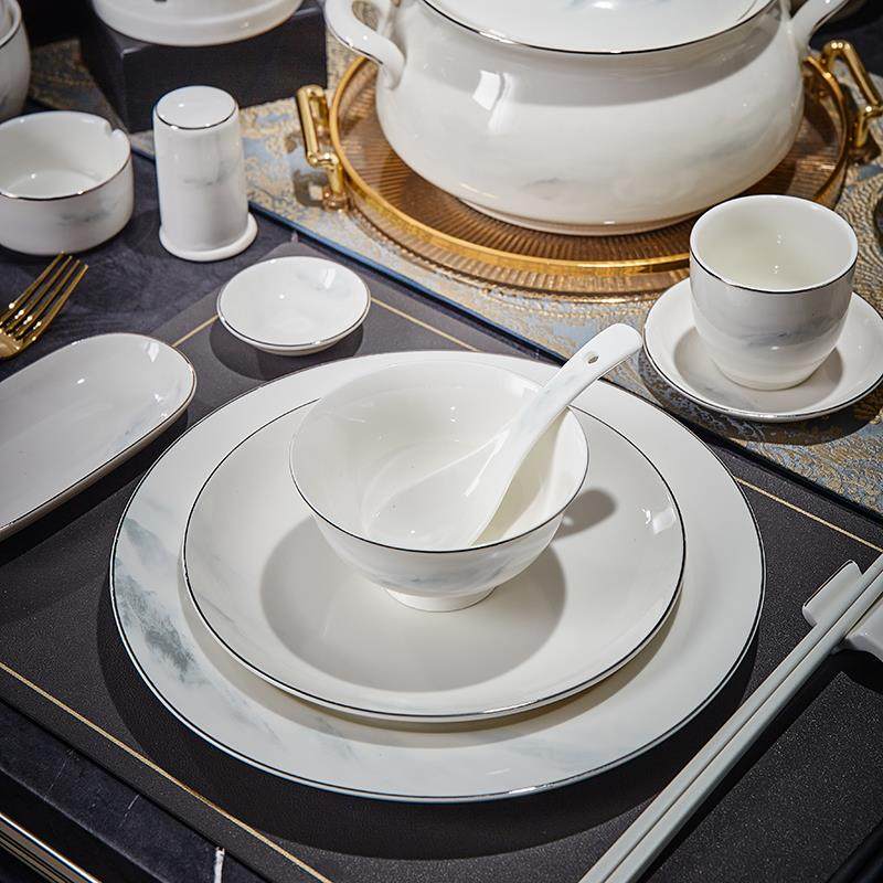 陶瓷酒店会所摆台八件套碗碟套装银边碗盘碗筷组合餐具可印字logo,餐饮具,盘,淘宝优惠券,粉丝福利购,淘宝优惠卷