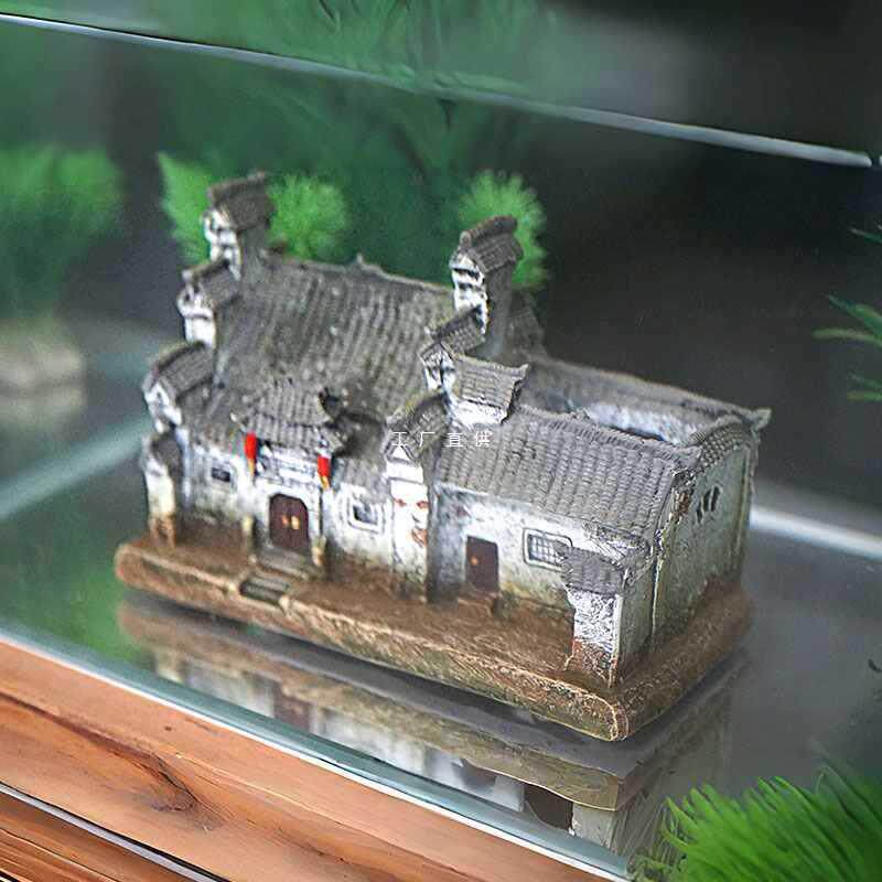 徽派房子鱼缸装饰摆件盆栽盆景造景摆设复古老房子树脂工艺品怀旧