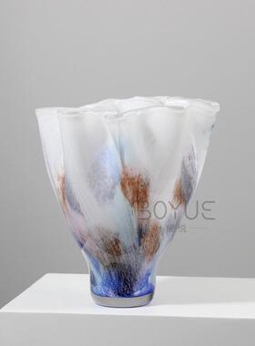 现代轻奢简约彩色花瓣口大口小底琉璃花瓶样板间客厅餐厅桌面摆件