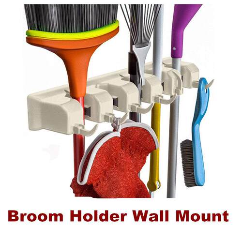 Broom Mop Holder Hanger Wall Mount Storage Closet Organizer