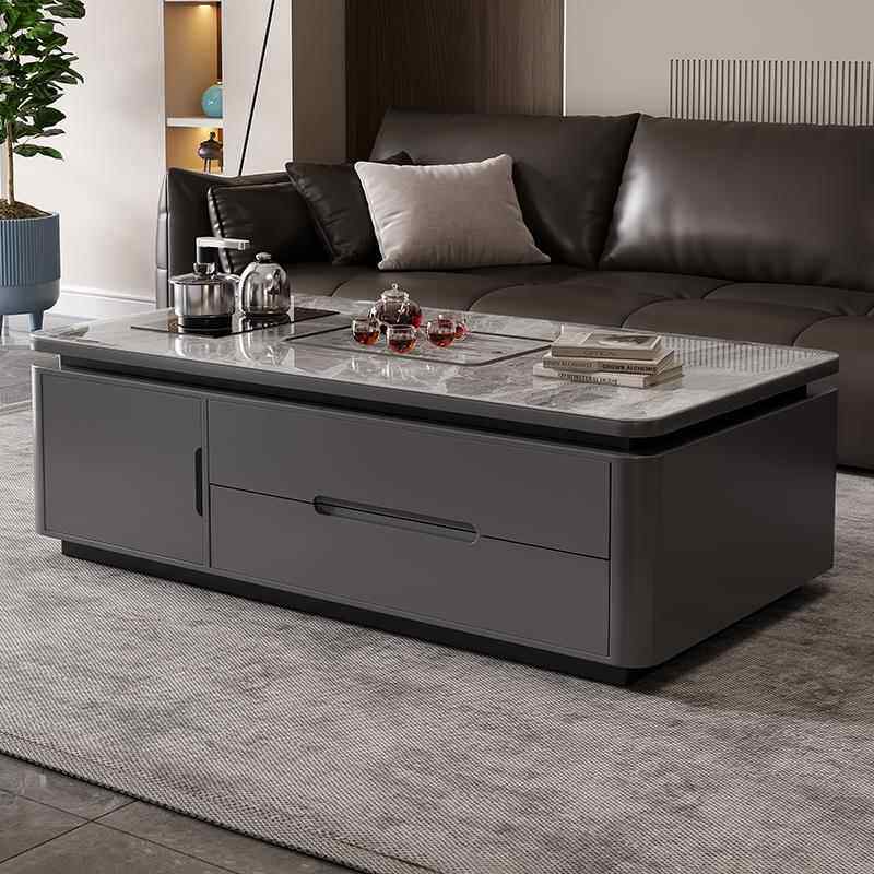 2024新款客厅茶几带烧水壶一体家用茶桌深灰色办公岩板泡茶台功夫