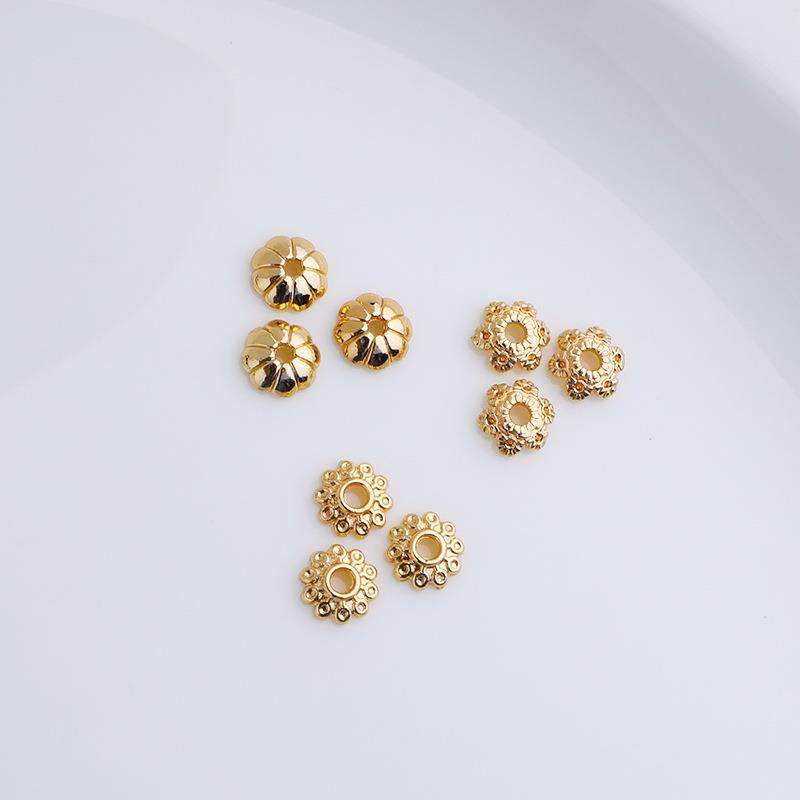 14K包金南瓜形花托diy手工雕花麻面花帽太阳花麻点珠托隔片配件