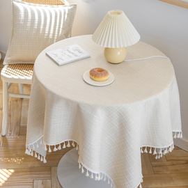 棉麻桌布ins风法式复古圆桌布轻奢高级感茶几餐桌垫台布柜子盖巾