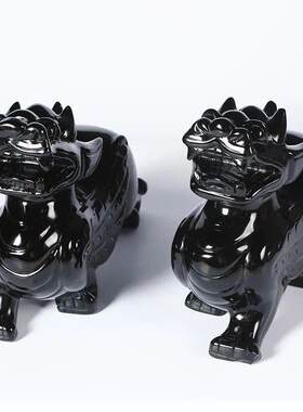 矿宝 天然黑曜石貔貅摆件 一对皮丘办公室客厅大小号貔恘摆饰
