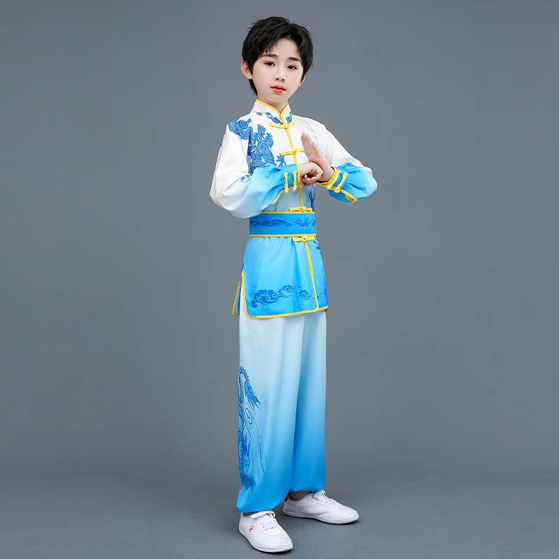 正品儿童演武术表服中国风渐变色体考竞赛太武术演出长袖极练功服