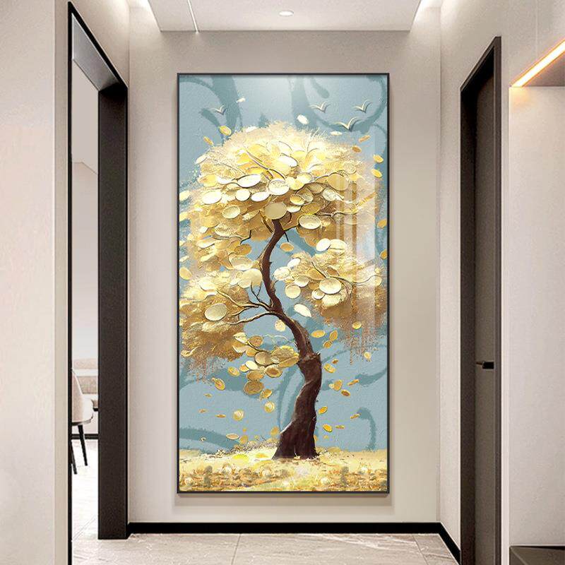进摇门生财入挂户玄关饰画钱发财树画正对装门走廊过道壁画KLC玄