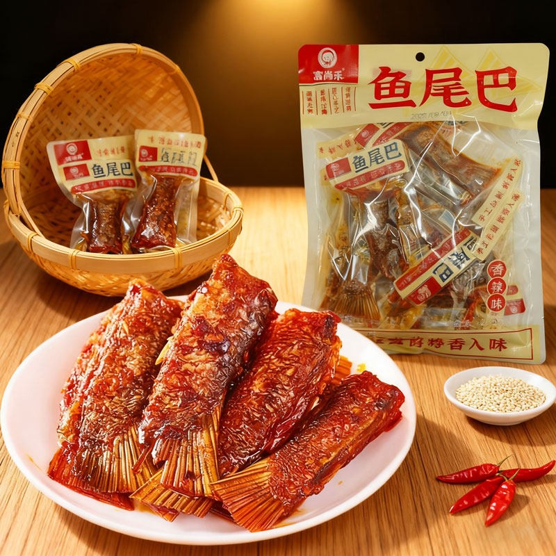 富尚禾湖南特产香辣鱼尾巴干248g即食鱼肉干开袋即食休闲零食小吃