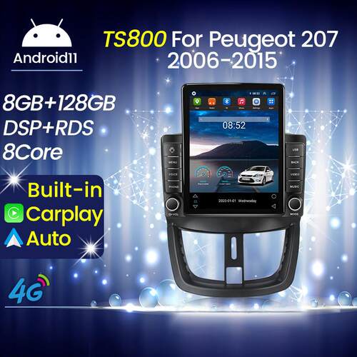 适用标志207Peugeot207竖屏车载安卓导航仪无线carplay石碑机