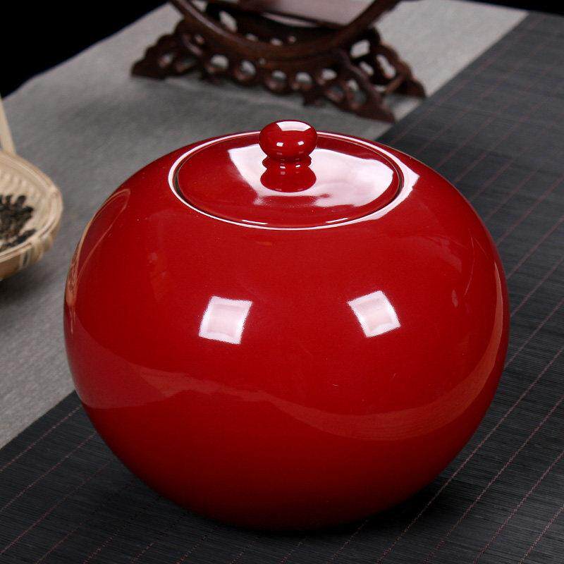 原源陶瓷茶叶罐家用大号中国红婚庆二斤装普洱红茶防潮密封储存罐