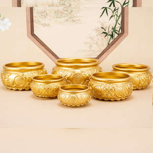 全铜聚宝盆摆件纯铜实心八福大小号招财聚财黄铜米缸客厅开业礼品