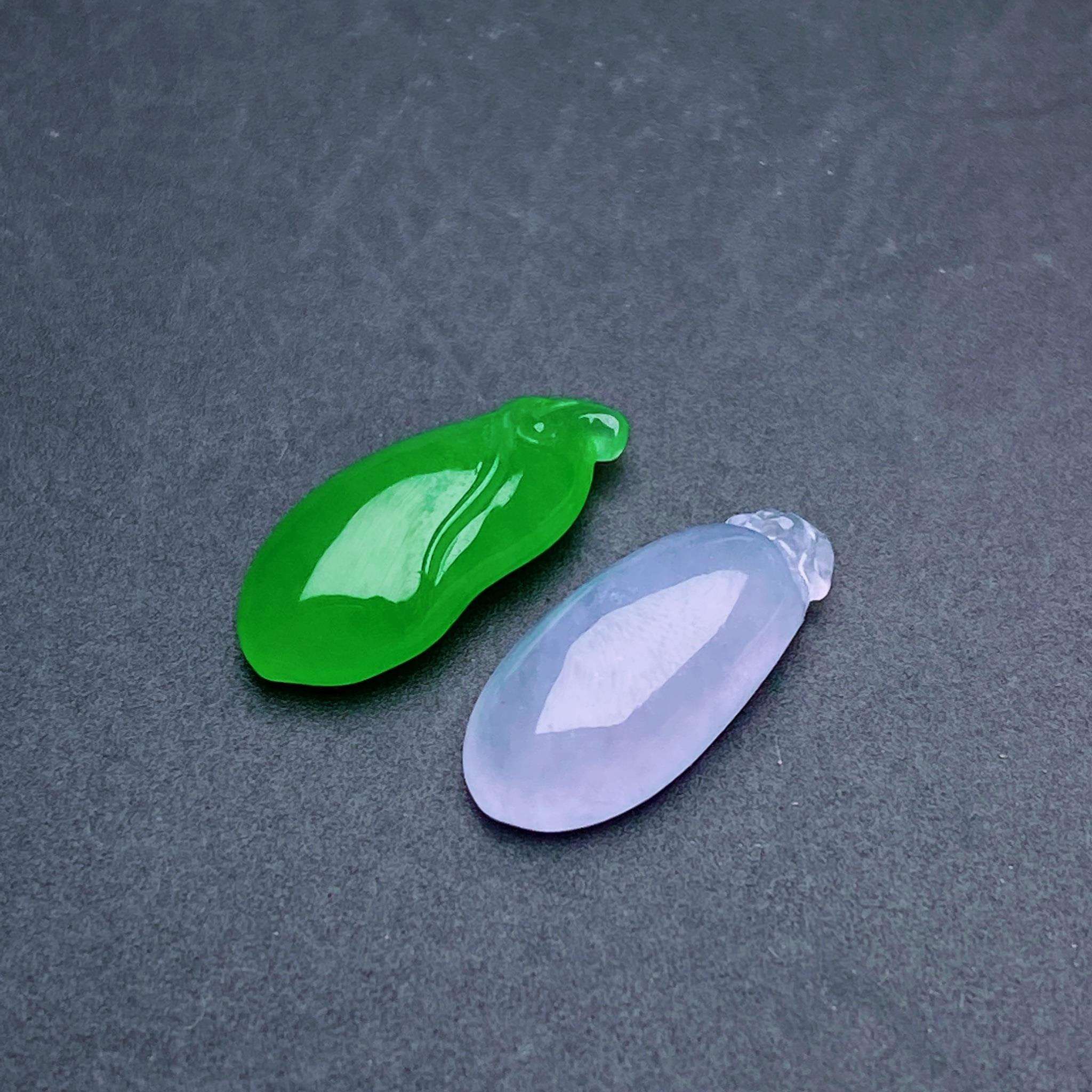 缅甸天然翡翠a货春带彩福瓜裸石ayz卡14-6.5-3.3mm 14-6.6-3.5mm