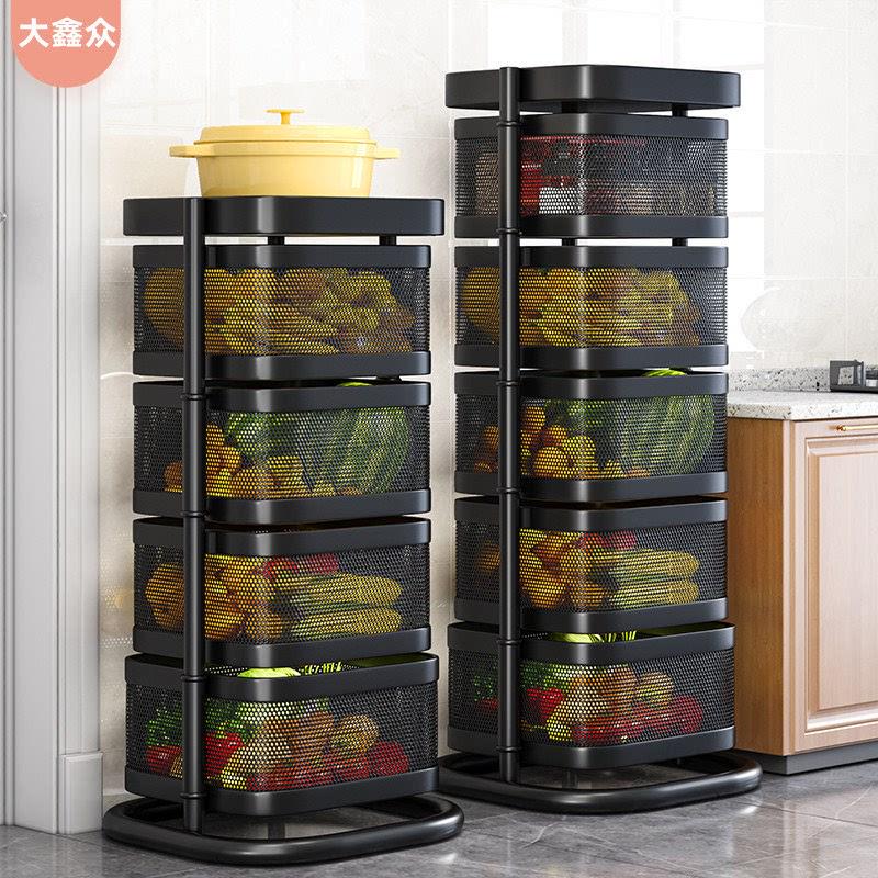 PK7J厨房蔬菜置物架家用多功能大底座旋转免安装果篮子落地多层收