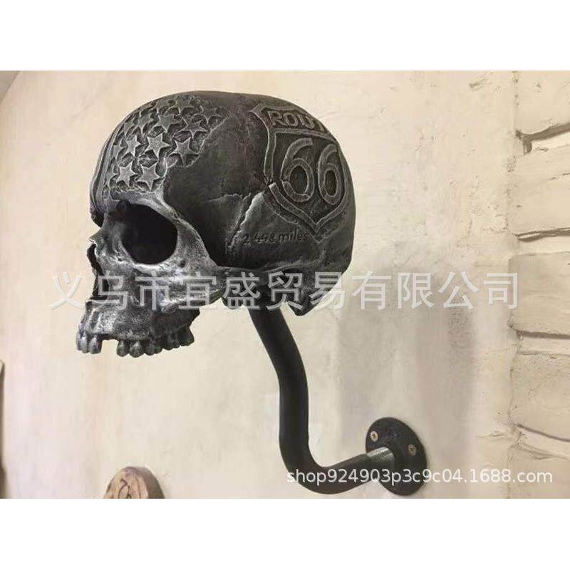 新款直销跨境独立站鬼头骷髅摆件摩托头盔树脂摆件挂饰神秘骷髅家