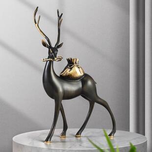 饰品客厅玄关办公室桌面轻奢高档摆件 招财铜鹿家居装 财鹿亨通