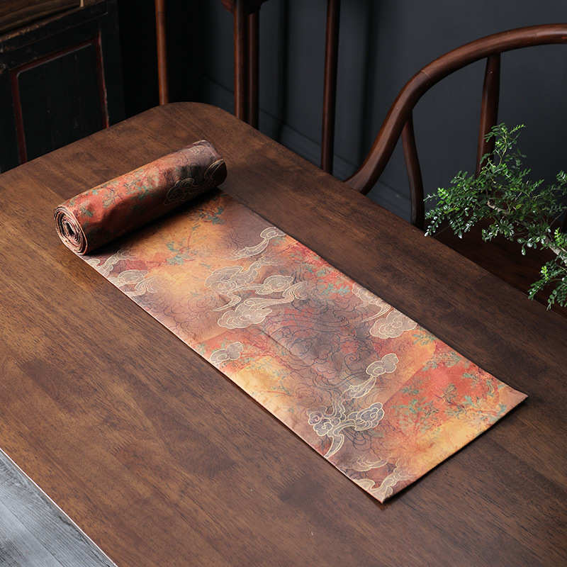 香云纱中式防水茶席桌旗高档茶台茶几布茶巾垫手绘国潮风茶具配件