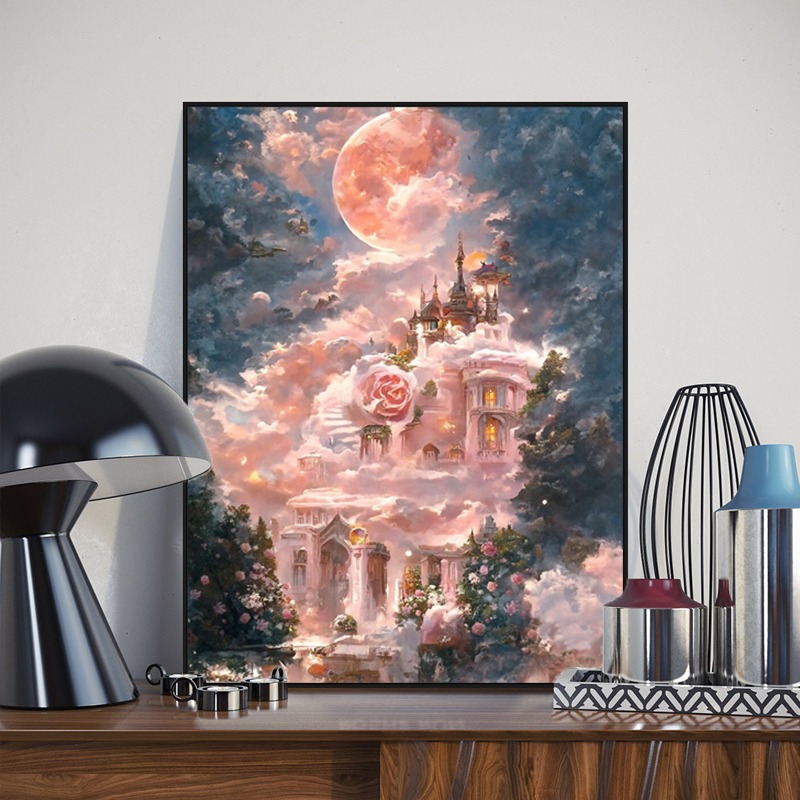 钻石画满钻玫瑰城堡珠绣小件客厅卧室带框十字绣2025新款绣现代5d