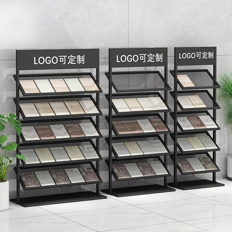 瓷砖样品展架玻璃摆放橱柜立式货架石英地砖铝扣板石材落地展示架