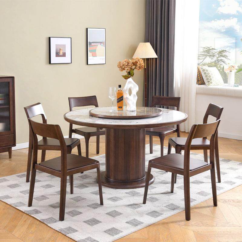 北欧实木岩板餐桌带转盘现代简约小户型家用餐厅圆形饭桌椅子组合