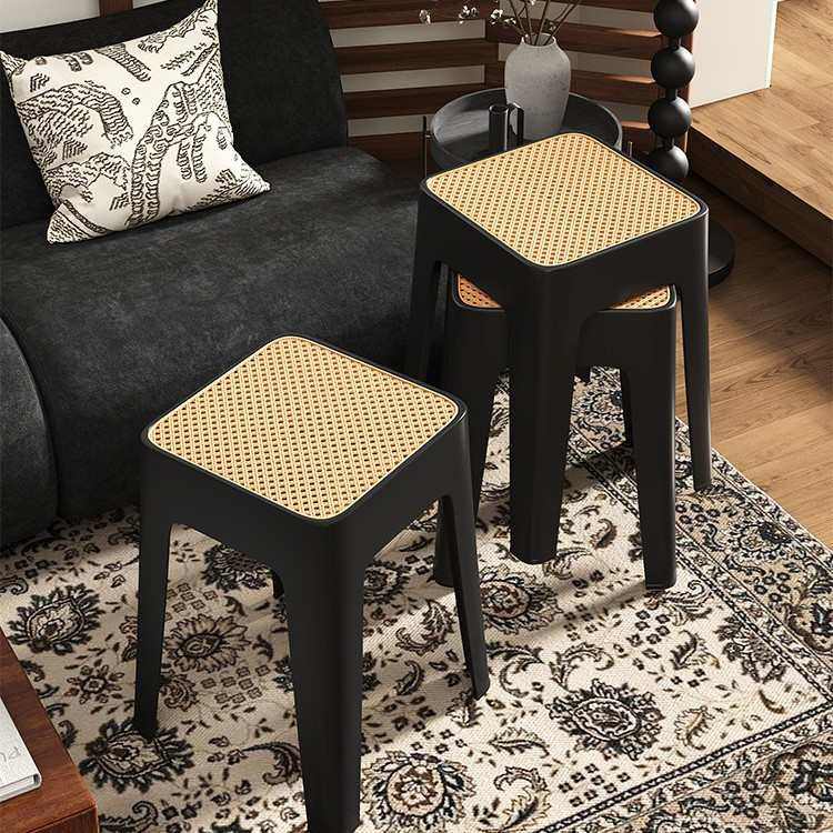 塑料凳子家用加厚可叠放藤编方凳中古高板凳现代简约客厅餐桌椅子,商业/办公家具,商用折叠桌椅/展业桌椅,淘宝优惠券,粉丝福利购,淘宝优惠卷