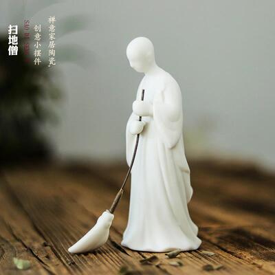 正品禅意中式瓷人意物摆件扫地僧陶家客厅玄关创小和尚软居装家居