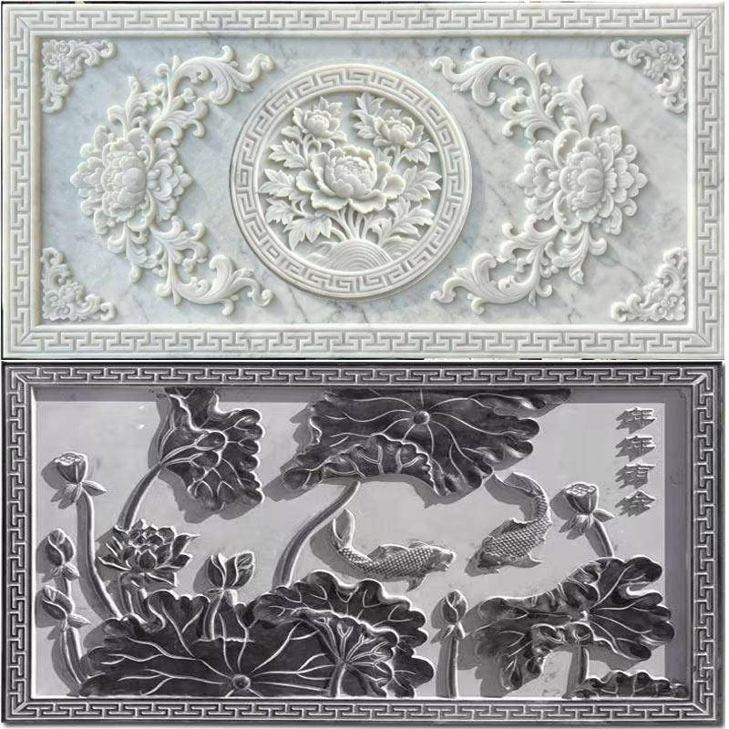 大理石浮雕壁画石雕屏风浮雕围墙雕刻镂空浮雕中式庭院背景墙装饰