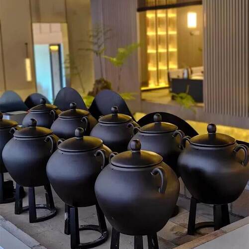 新中式茶饮煮茶釜炭烧炉黑晶炉茶馆养生茶煮茶壶大罐熬煮桶大容量