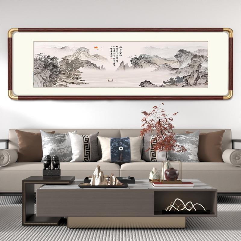 水墨江南水乡中国风装饰画 新中式客厅挂画 长幅主卧房间床头壁画