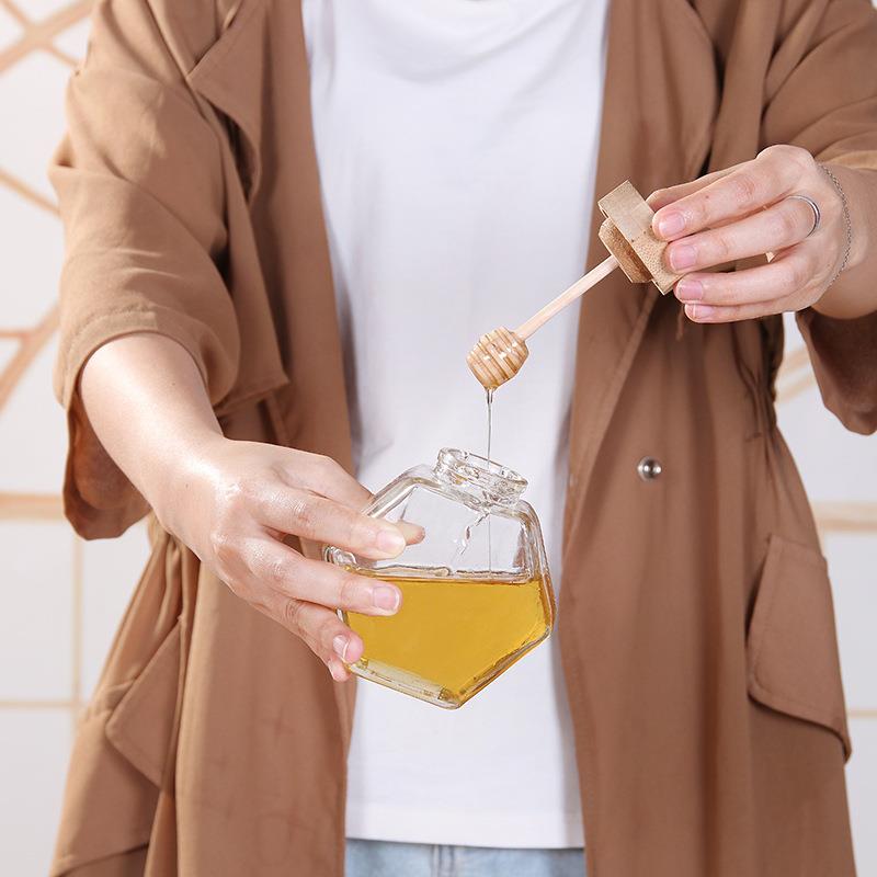 密封防漏六棱木塞蜂蜜罐220ml储藏蜂蜜玻璃瓶330ml果酱辣椒酱空瓶