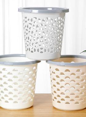 加厚大号灰色厕所废纸篓塑料带压圈白色垃圾篓办公室镂空垃圾桶