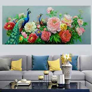 丹孔十EMT雀字0绣224新款 线绣客厅牡风景中国自 国色天香现代中式