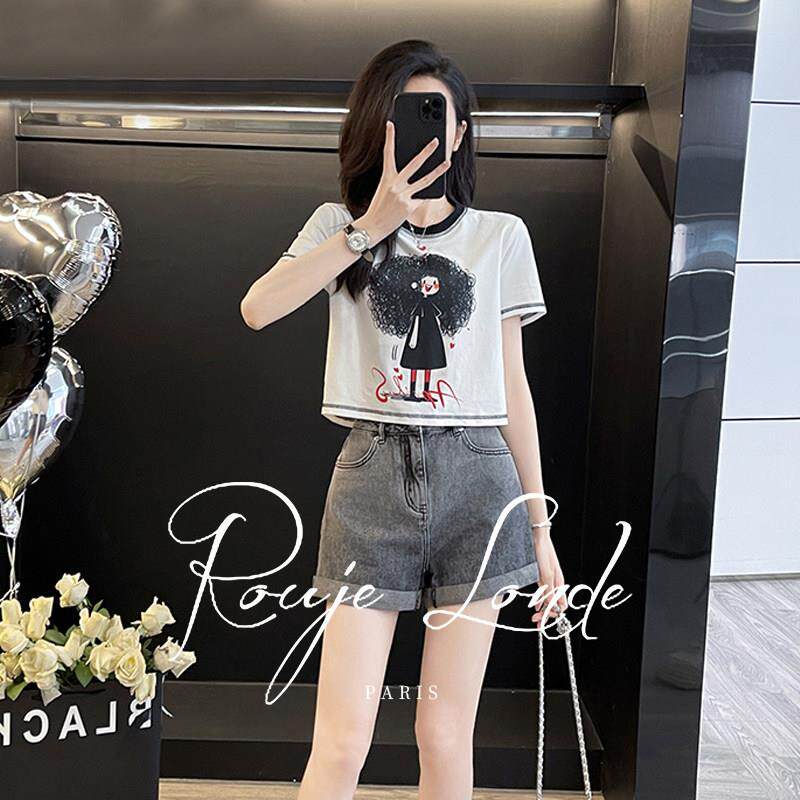 ROUJE LONDE甜美印花短袖短裤套装女夏季小个子显高休闲运动套装