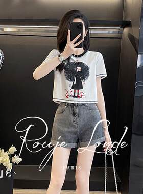 ROUJE LONDE甜美印花短袖短裤套装女夏季小个子显高休闲运动套装