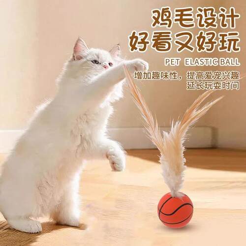 Elastic Bouncy Ball and Feather Teaser Wand for Cats - Inter