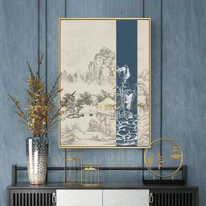 岳阳忆 新中式禅意风古建筑玄关装饰画客厅挂画古风茶楼书房壁画