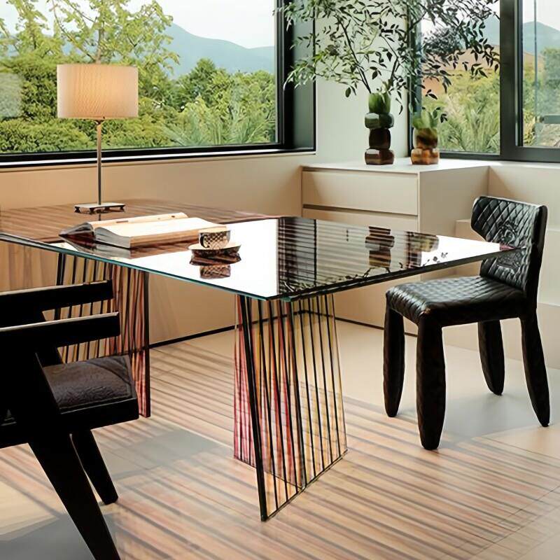 意式极简玻璃餐桌设计师创意现代长方形洽谈桌家用大平层吃饭桌子