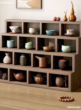 适用于格架桌面砂壶收纳紫砂茶杯博古架摆放博古实木茶具紫砂壶小