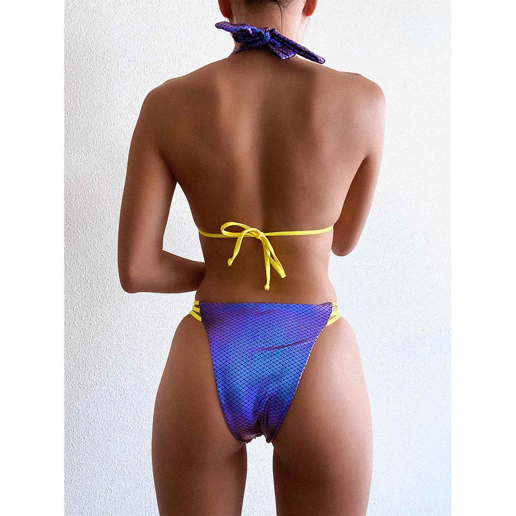 Fish scale bikini solid color swimsuit swimsuit suit womens