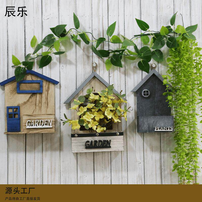 木花篮手工木质工艺品挂件家居简约花篮木头小房子壁挂花盆木花篮