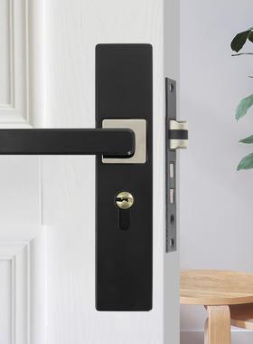 黑色室内卧室房门锁家用房间实木门把手锁具通用型小锁静音门锁