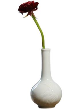 大鱼美器 青瓷刻花长颈瓶 陶瓷花瓶小号花器花插水培简约居家摆件