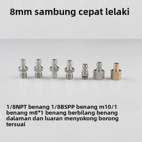 高压8mm快接公头带单向阀不锈钢充气嘴M10*1 螺纹1/8NPT 1/8BSPP
