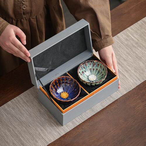 镶嵌金窑转师傅杯，双杯，内置茶杯，单杯陶瓷功夫茶杯，品茶礼品