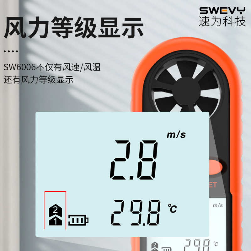 速为sw6006风速仪风速计手持式高精度数字测风仪叶轮式风速风量