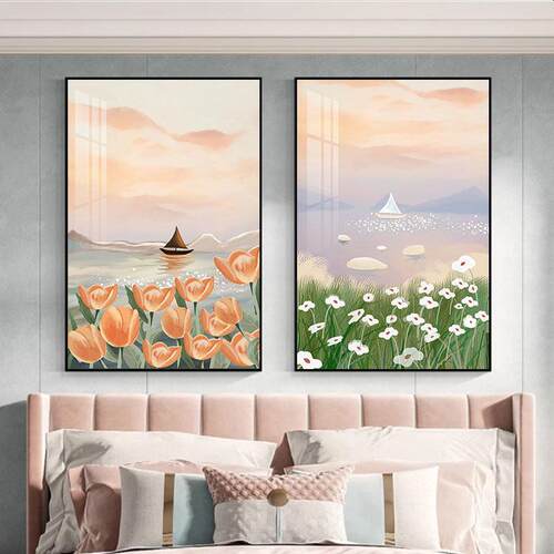 溥畔年 卧室床头装饰画现代简约温馨宾馆房间挂画轻奢壁画两联主